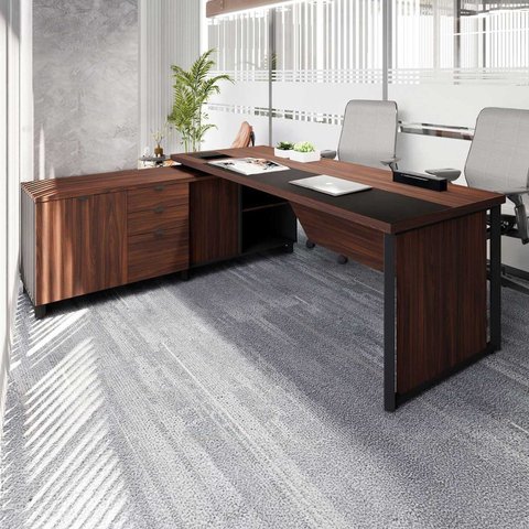 Mesa de Escritório Executiva com Armário Lateral e Caixa de Tomadas 3 Gavetas 200cm Corporate Louro