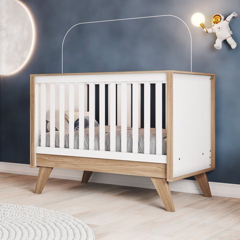 Berço Mini Cama 3 em 1 Branco/Jequitibá HP Confete