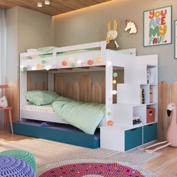 Treliche Infantil com Cama Auxiliar Escada Nichos e Gavetas Laterais - 2
