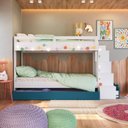 Ver imagem 5 de Treliche Infantil com Cama Auxiliar Escada Nichos e Gavetas Laterais Branco/Azul Secreto
