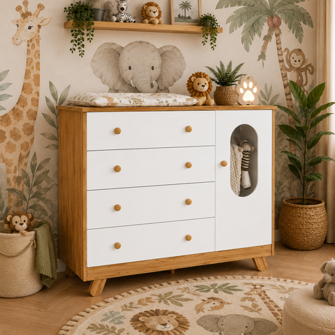 Cômoda Trocador com Janela 4 Gavetas Pingo Quarto Bebê