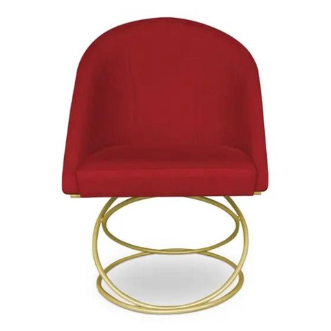 Cadeira de Jantar Luxo Base de Metal Dourado Sala Esritório Recepção Suede Veludo Vermelho do Lar