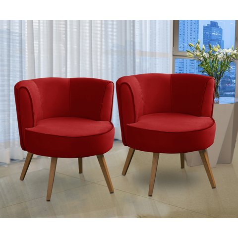Kit 2 Poltronas Para Sala Decorativa Isadora Suede Vermelho Madelina Decor