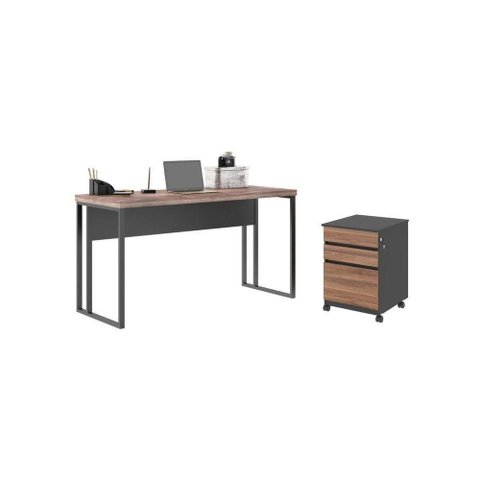 Mesa com Gaveteiro Bela Noce Preto 3 Gavetas MDF MDP 120cm Marrom Casah