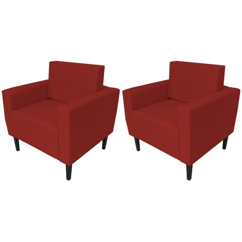 Kit 2 Poltronas Decorativa Leticia Slim Suede Vermelho Pés Madeira Ms Decor
