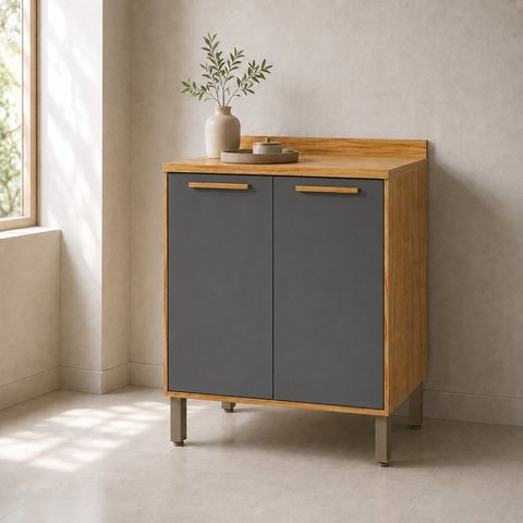 Balcão de Cozinha 2 Portas 100% MDF 80cm Móveis Riodoce Malta Cinza/Amêndoa/Platina Espresso Móveis