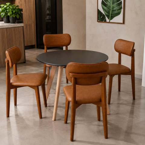 Kit Mesa Preta 90cm & 4 Cadeiras Estofadas Durango Design Elegante