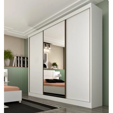 Guarda Roupa Casal 3 Portas de Correr com Espelho Dacar - Tcil Móveis - Neve
