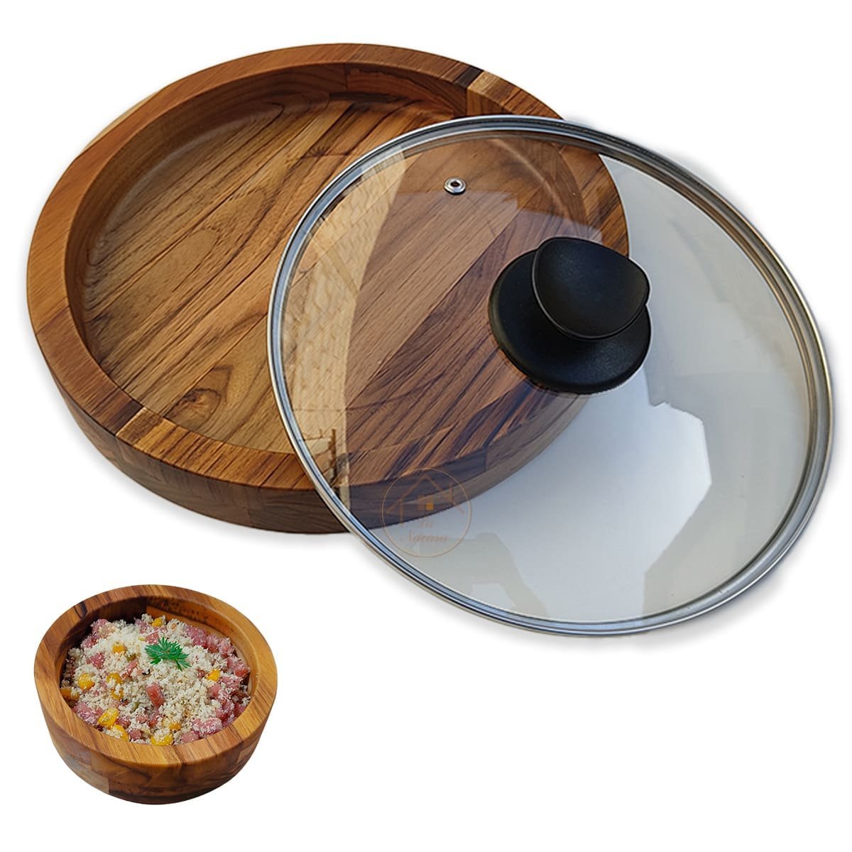 KIT 1 TIJELA DE MADEIRA PARA SALADA E 1 CUMBUCA DE MOLHO