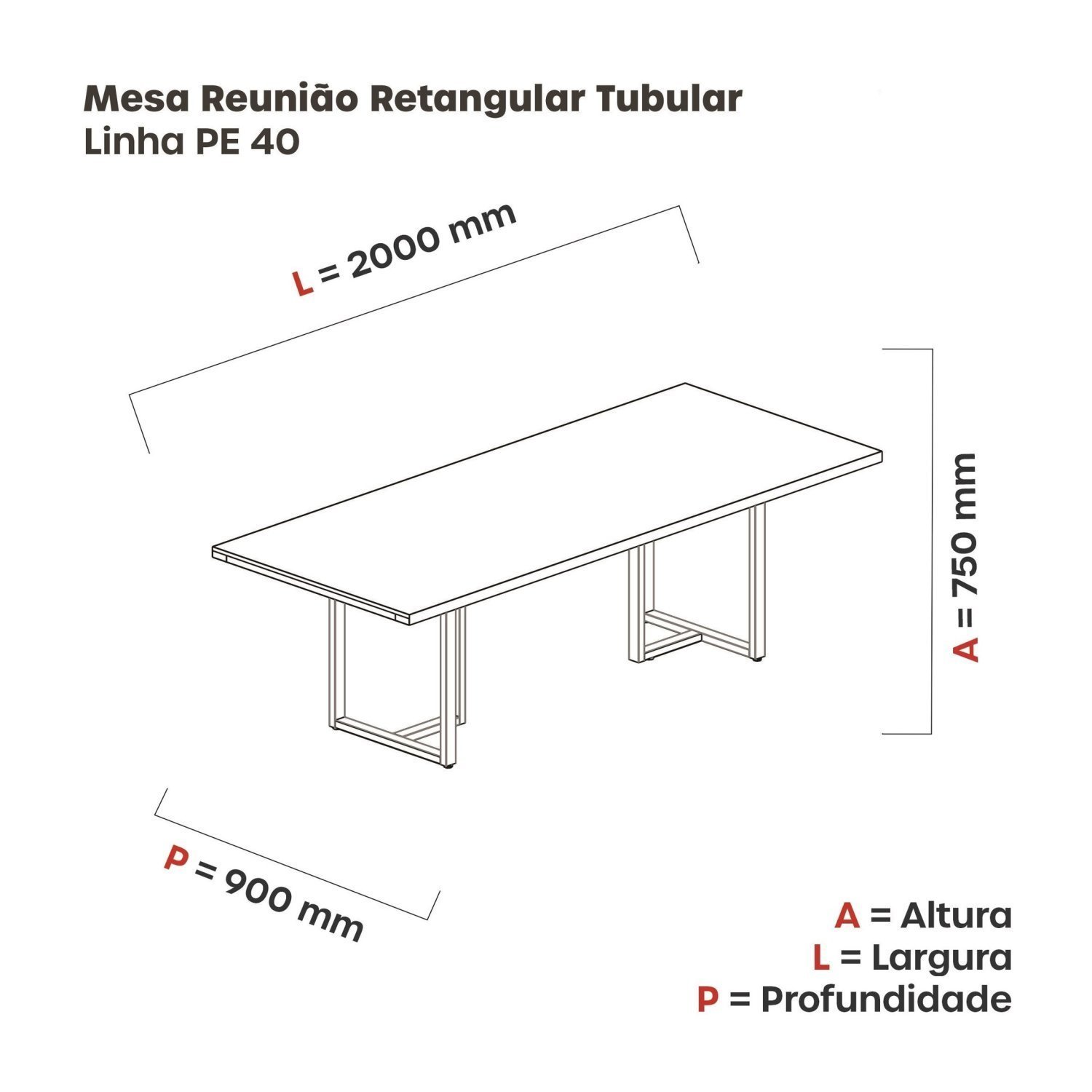 Mesa para Reunião Industrial 200cmx90cm PE40  - 2