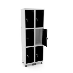 ROUPEIRO DE AÇO 2M 06 PORTAS FECHADURA PANDIN - CINZA/PRETO GRF 502/6 DI