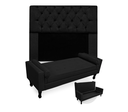 Ver imagem 1 de Jogo Com Cabeceira Mirage + Recamier Baú Fenix King 195 cm Suede Preto - LM DECOR
