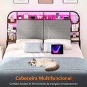 Ver imagem 5 de Cabeceira Cama Box Casal Estofada com Led, Tomadas Usb Tipo C e Prateleiras Laterais