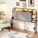 Ver imagem 2 de Cabeceira Cama Box Casal Estofada com Led, Tomadas Usb Tipo C e Prateleiras Laterais