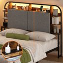 Ver imagem 3 de Cabeceira Cama Box Casal Estofada com Led, Tomadas Usb Tipo C e Prateleiras Laterais