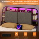 Ver mais imagens de Cabeceira Cama Box Casal Estofada com Led, Tomadas Usb Tipo C e Prateleiras Laterais