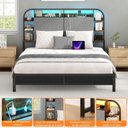 Ver imagem 6 de Cabeceira Cama Box Casal Estofada com Led, Tomadas Usb Tipo C e Prateleiras Laterais