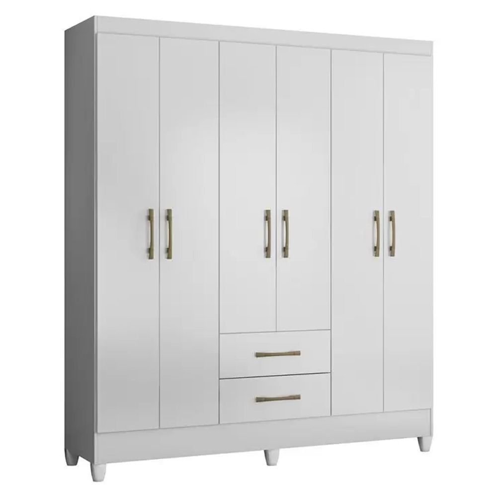 Guarda Roupa 6 Portas 2 Gavetas Branco Moval Móveis Panamá 182x153x47 ...
