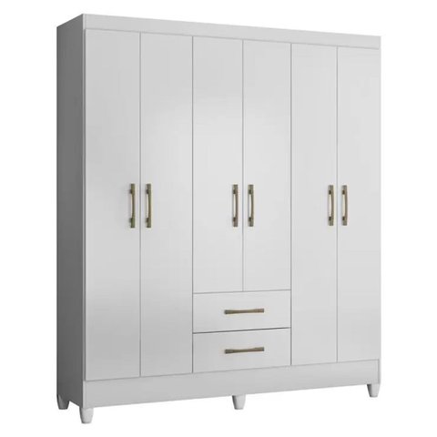 Guarda Roupa 6 Portas 2 Gavetas Branco Moval Móveis Panamá 182x153x47
