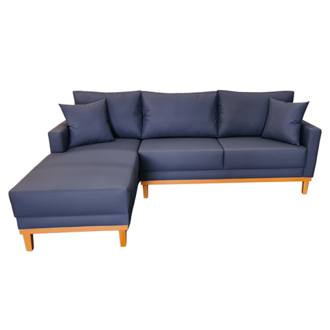 Sofá Chaise Rússia | Base Madeira & Tecido Impermeável | Bipartido | 3 Lugares | 230cm | Marinho