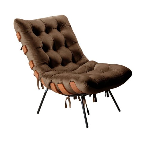 Poltrona Costela Cor:Veludo Marrom 260
