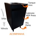 Ver imagem 3 de Tanque de lavar roupa Inox 30L Gabinete Preto MDF Montado