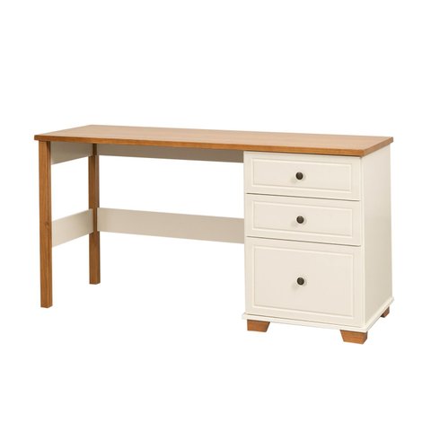 Escrivaninha Mesa Escritório Pinus Ananda 3 Gavetas 150cm CabeCasa MadeiraOriginals Off-White E Mel