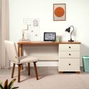 Ver imagem 1 de Escrivaninha Mesa Escritório Pinus Ananda 3 Gavetas 100% MDF 150cm CabeCasa MadeiraOriginals Off-White e Mel Marrom