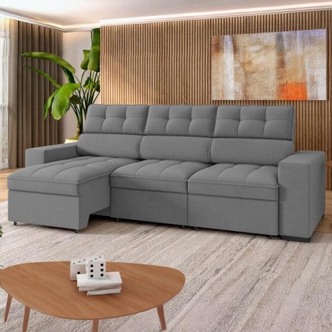 Sofá Retrátil e Reclinável 4 Lugares 290cm Multimóveis Cr45336 Cinza