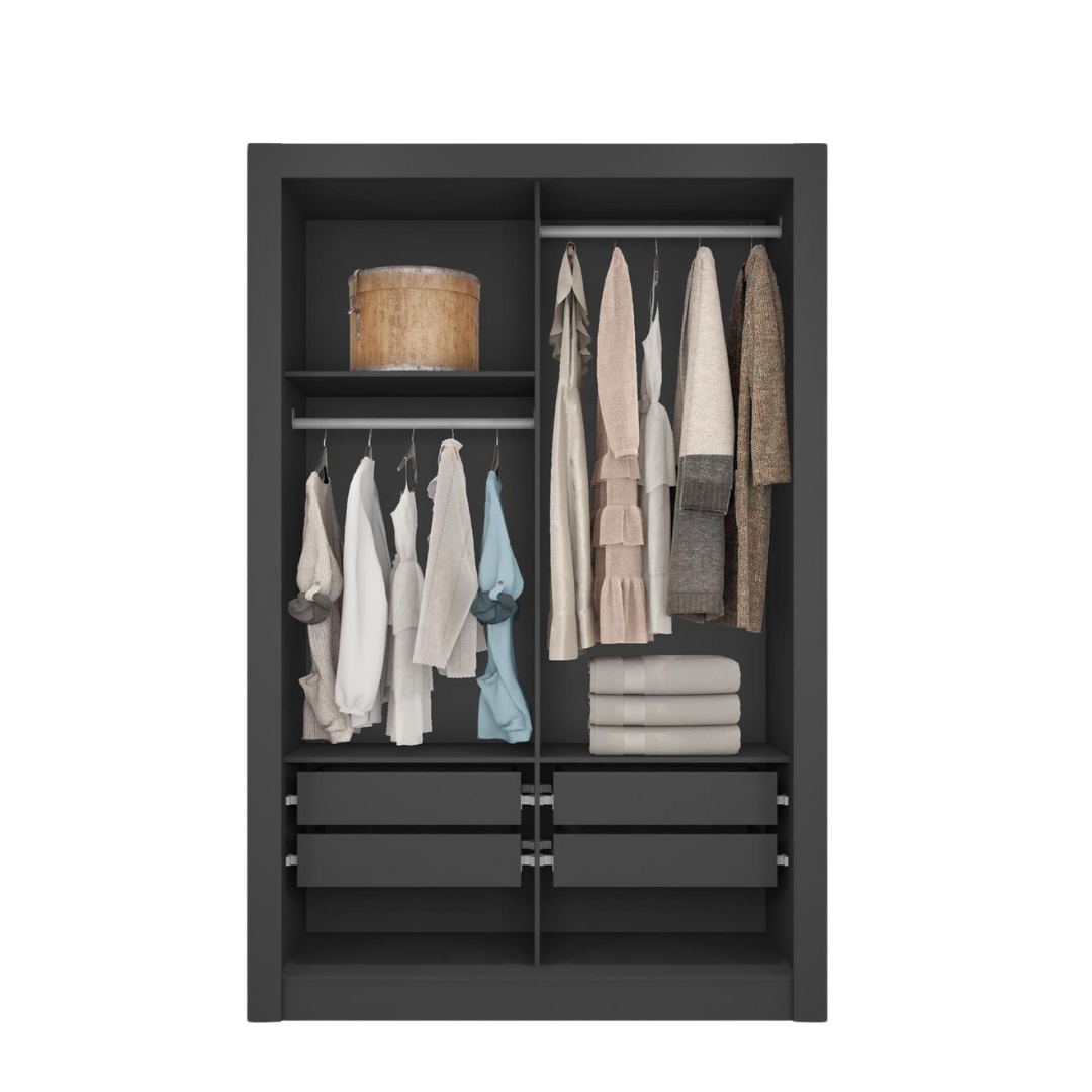Guarda Roupa Solteiro 2 Portas com Espelhos e 4 Gavetas Quito Espresso Móveis - 2