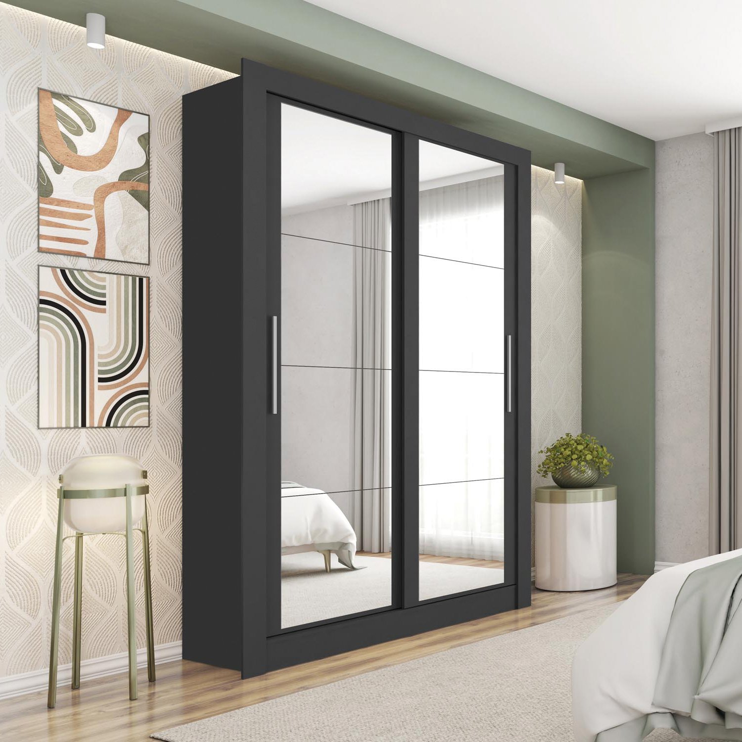 Guarda Roupa Solteiro 2 Portas com Espelhos e 4 Gavetas Quito Espresso Móveis - 1