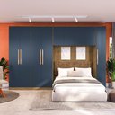 Ver imagem 1 de Guarda Roupa Quarto Modulado Casal Adapt 4 Peças Nogueira/Azul Profundo 376cm - Kappesberg