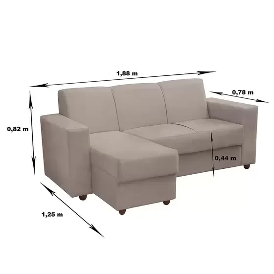 Sofá 3 Lugares com Chaise Bia Suede Bege - 3