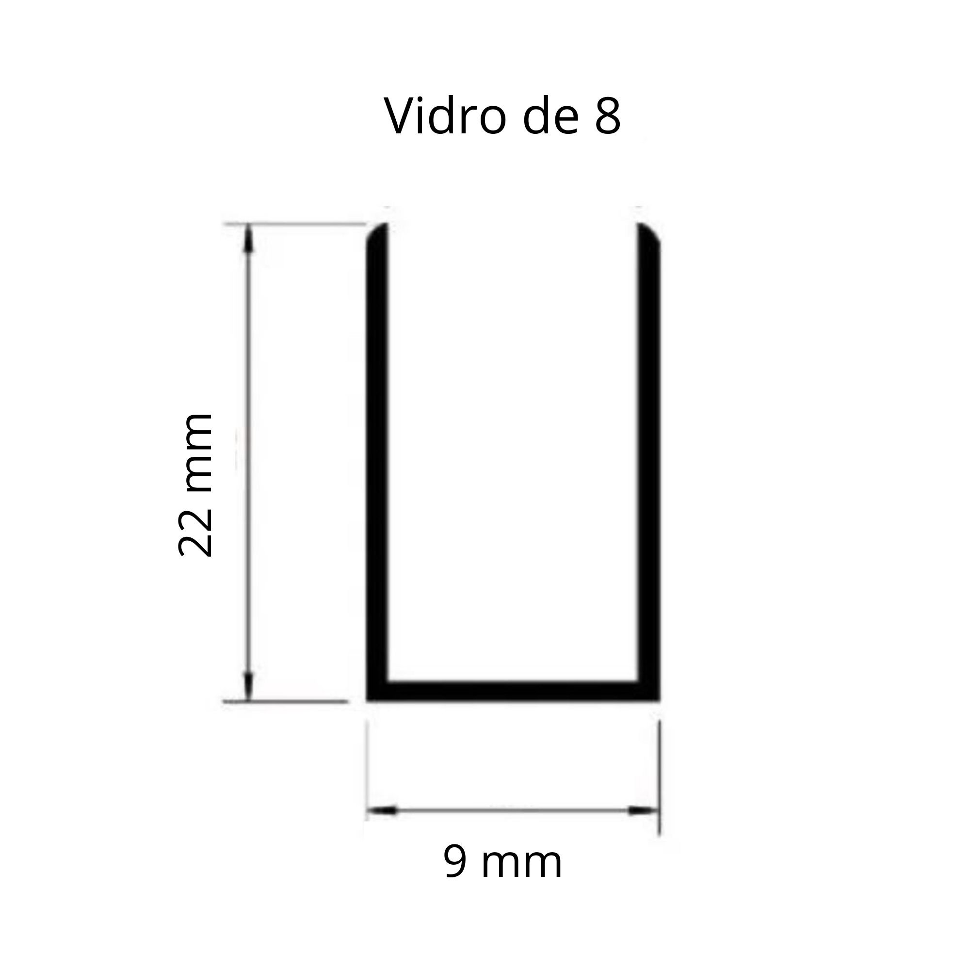 Perfil U Inox - Vidro de 08mm - Polido - 100cm - 3