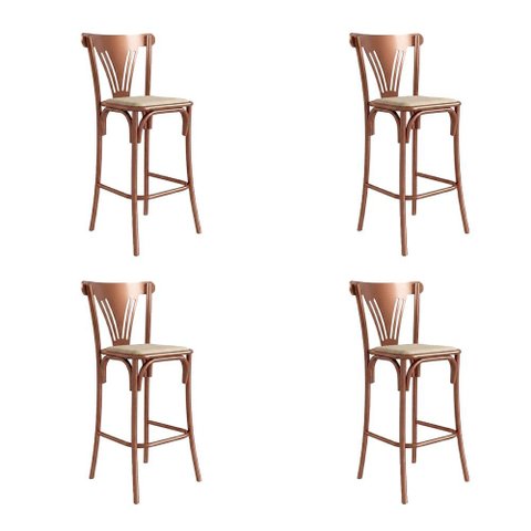 Kit 4 Banquetas Altas Paris em Aço Cobre para Cozinha Bancada Gourmet Balcão com Assento na Cor Bege