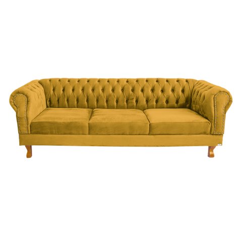 Sofá Chesterfield Capitone Duque Suede Amarelo 1,80