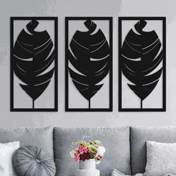 Conjunto De 3 Quadros Em Mdf 6mm Vazado Folhas Outono - 1