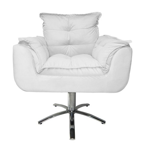 Jogo 2 Poltronas Estofada Consultório Base Giratória de Metal Opala Suede Branco - LM DECOR