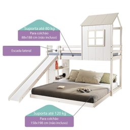 Beliche Solteiro Queen Montessoriano Cabana Family com Escorregador e Estante Casatema - 3