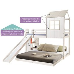 Beliche Solteiro Queen Montessoriano Cabana Family com Escorregador e Estante Casatema - 5