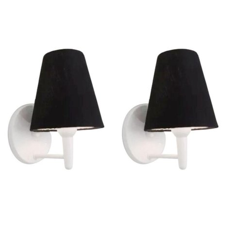 Kit-2 Arandela Cone Md-2004 Base Branco Cúpula em Tecido 14-14x07cm Preto - Bivolt