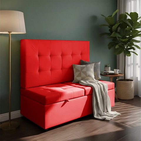 Canto Alemão Recamier Bau + Painel Paris 160cm Suede Vermelho - Clique Decor