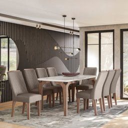 Conjunto Rubi Gold 183x90cm com 8 Cadeiras - 1 Conjunto Rubi Gold 183x90cm com 8 Cadeiras - 1