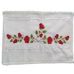 Toalha Bordada de Mão Lavabo com lindas Rosas na cor vermelha. Dohler Artesanalle Sem Tira Bordada