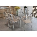 Ver imagem 1 de Conjunto: Mesa de Cozinha Elba C/ Tampo de Vidro 140cm e 6 Cadeiras Holanda Cromada - Courano Bege