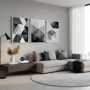 Ver imagem 5 de Kit 3 Quadros Abstrato Moderno Preto Cinza Moldura:branca