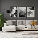 Ver imagem 3 de Kit 3 Quadros Abstrato Moderno Preto Cinza Moldura:branca
