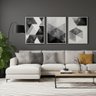 Kit 3 Quadros Abstrato Moderno Preto Cinza Moldura:branca - 3