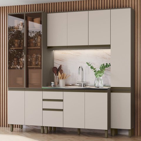 Cozinha Compacta 4 Peças 100% MDF com Cristaleira e Paneleiro Connect