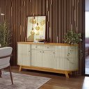 Ver imagem 3 de Conjunto Buffet Mônaco Cristaleira Moss com Porta em MDF Curvo em LED Cumaru/Opala